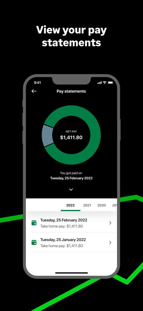 Vista móvil de la aplicación Sage HR mostrando extractos de pago y salario neto
