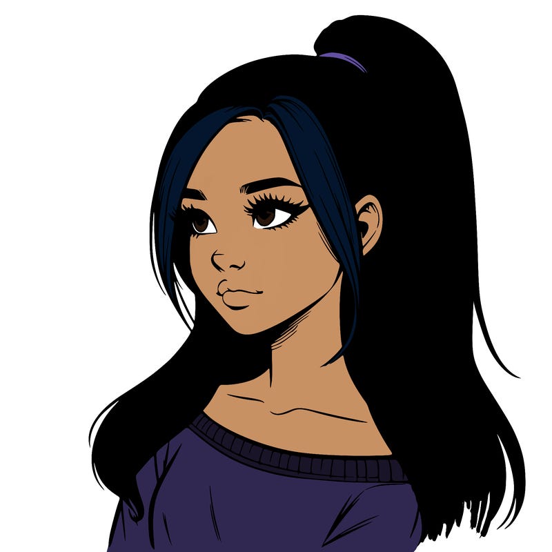 realistic girl with a high ponytail