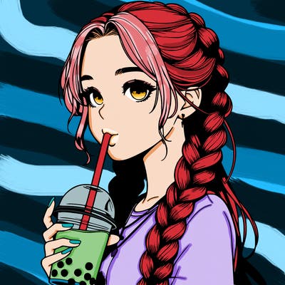 realistic girl with braided hair drinking boba