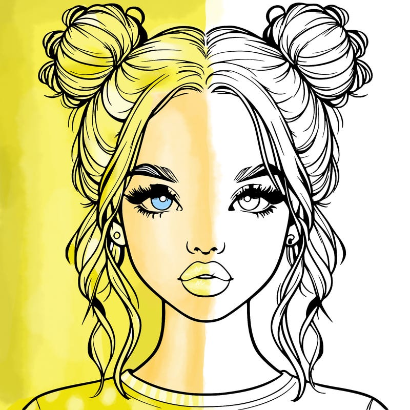 realistic girl with two buns in hair and lips