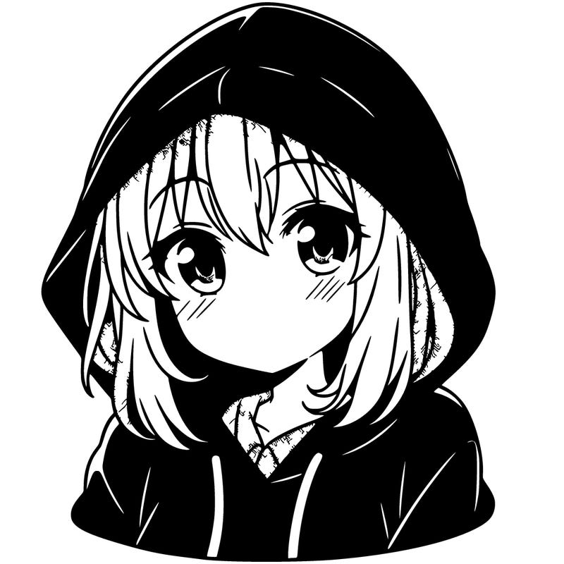 anime girl with black hoodie