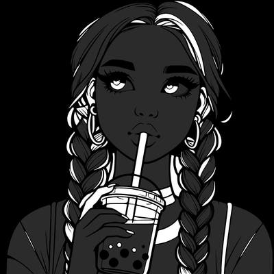 realistic girl with braided hair drinking boba