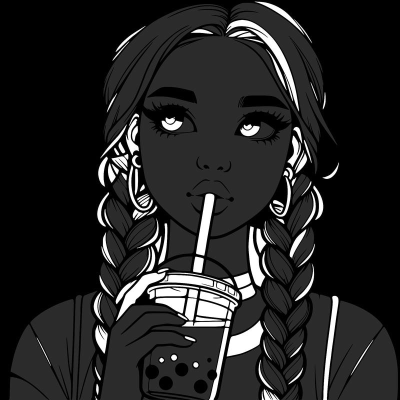 realistic girl with braided hair drinking boba
