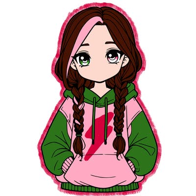 a realistic girl with a oversized hoodie and she has braids