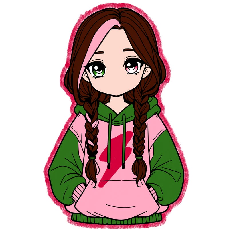 a realistic girl with a oversized hoodie and she has braids