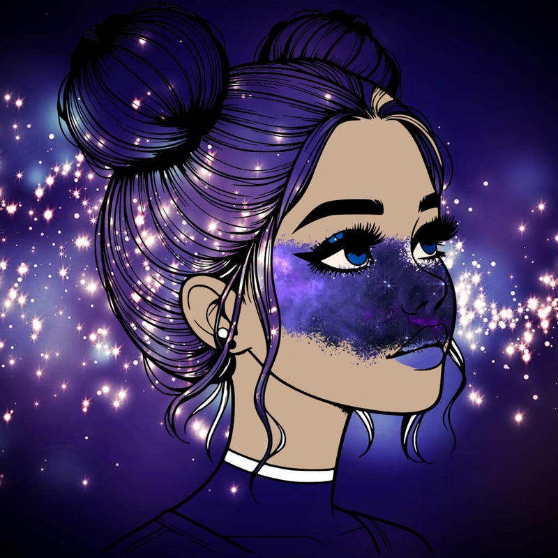 realistic girl with buns on the top of her head