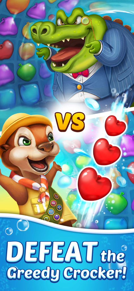 Water Splash – Cool Match 3 - Oris the Otter vs Greedy Croker in Water Splash match 3 game