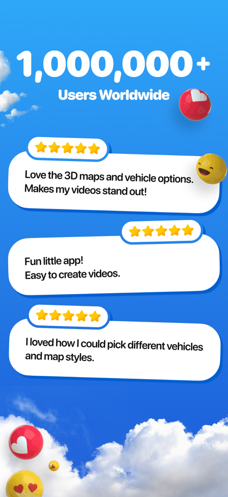 TravelAnimator: Journey Route - TravelAnimatorアプリの肯定的なユーザーレビューと100万人以上のユーザーというマイルストーン。