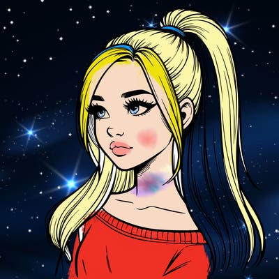 realistic girl with a high ponytail