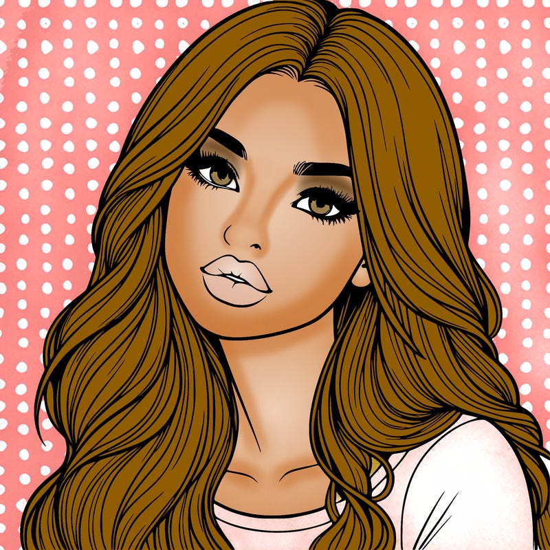 realistic girl with hair on her hair and lips