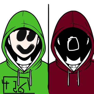 a person with a hoodie and no face, the drawing is split in 2