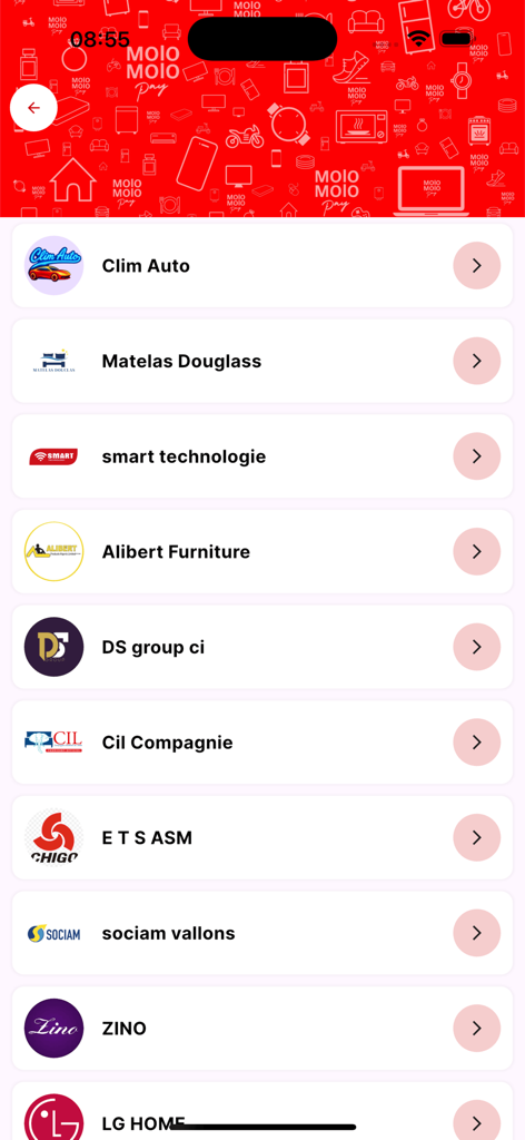 Lista de tiendas y comercios asociados certificados disponibles en Molo Molo Pay para compras y ahorros.