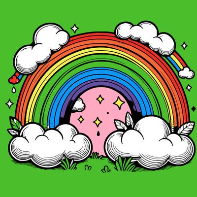 realistic rainbow and clouds