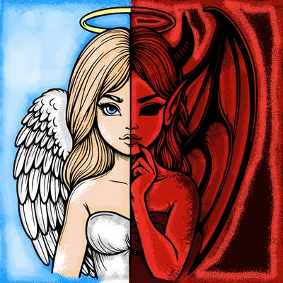 realistic angel half demon