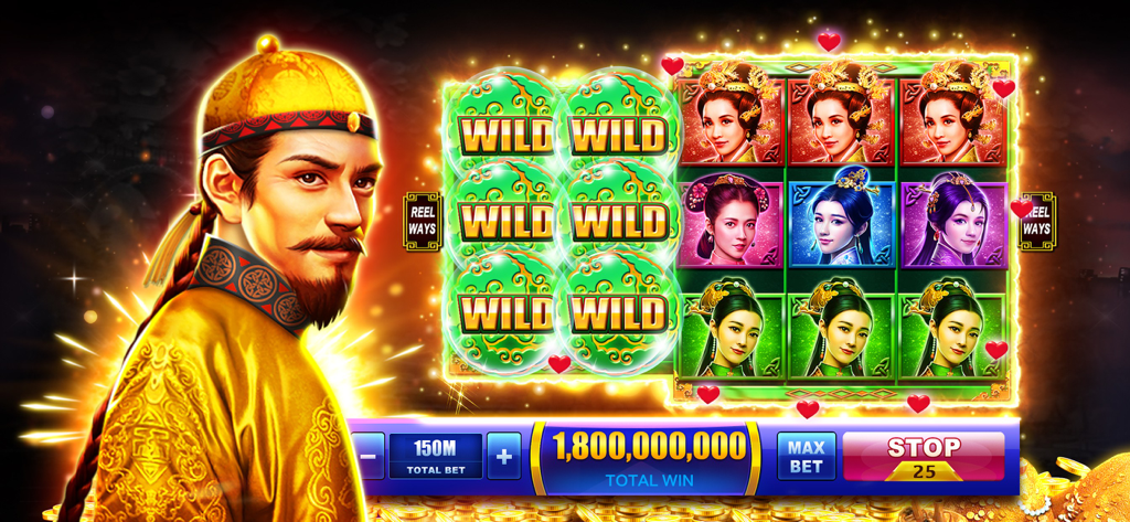 Winning Slots gameplay showing a big win of 1.8 billion coins on an Asian themed slot machine