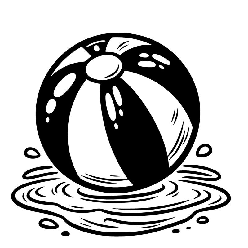 beach ball: a striped beach ball floating on water.