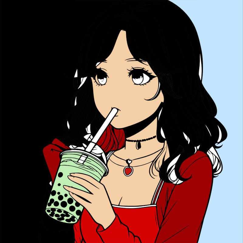 realistic girl drinking boba tea