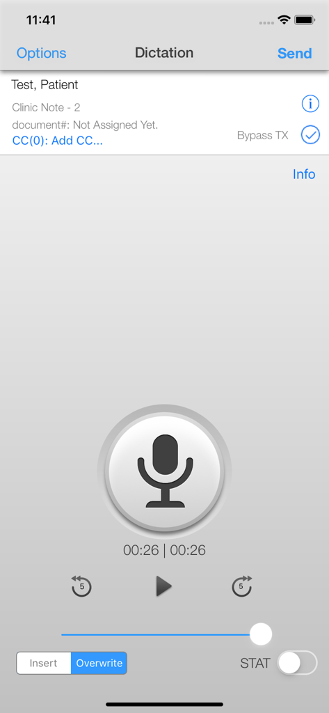 Solventum™ Fluency™ Mobile App - Solventum Fluency Mobile App dictation screen with microphone icon and medical recording controls