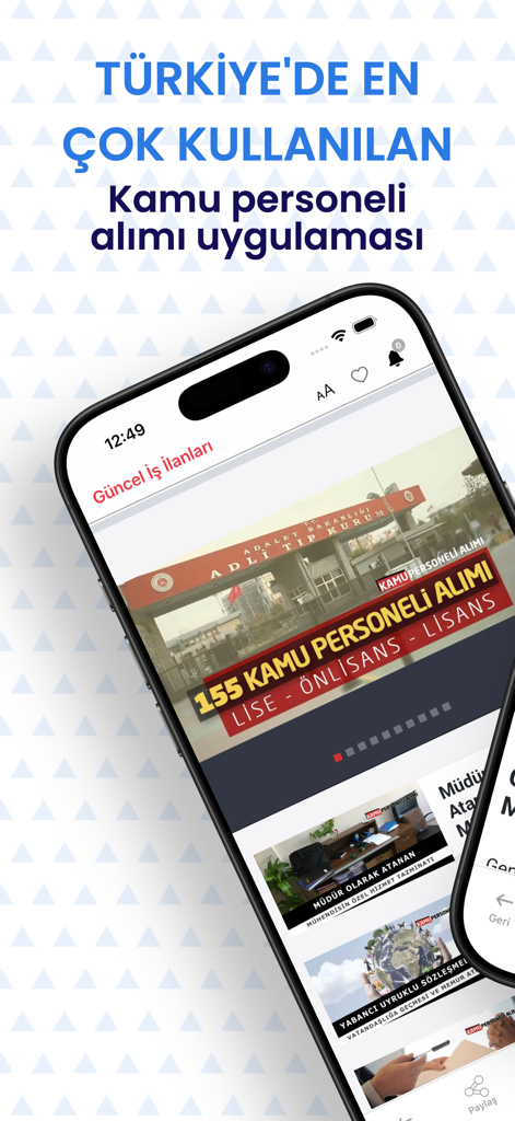 Kamu Personeli Alımı - 터키 공무원 채용 공고 및 정부 커리어 뉴스를 보여주는 터키 공무원 채용 앱 인터페이스