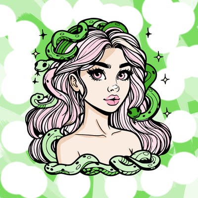 realistic girl with snakes as hair