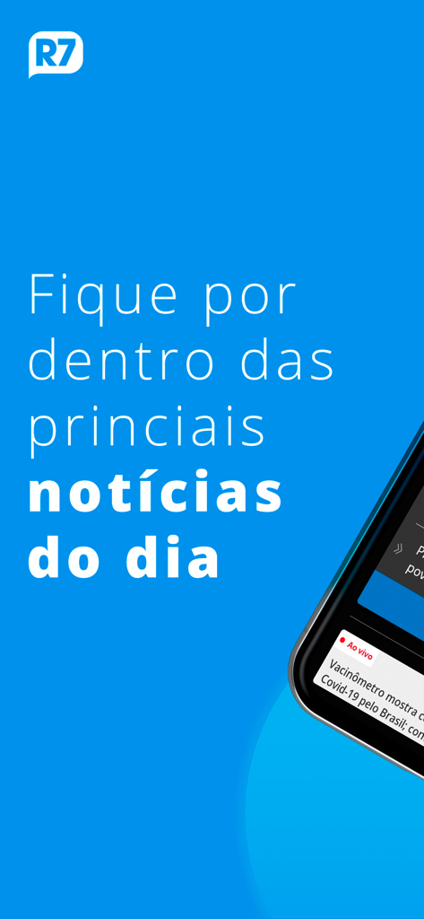 Tela de boas-vindas do app R7 com os destaques de notícias diárias em português