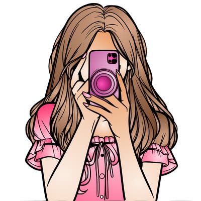 a realistic girl holding her phone taking pictures