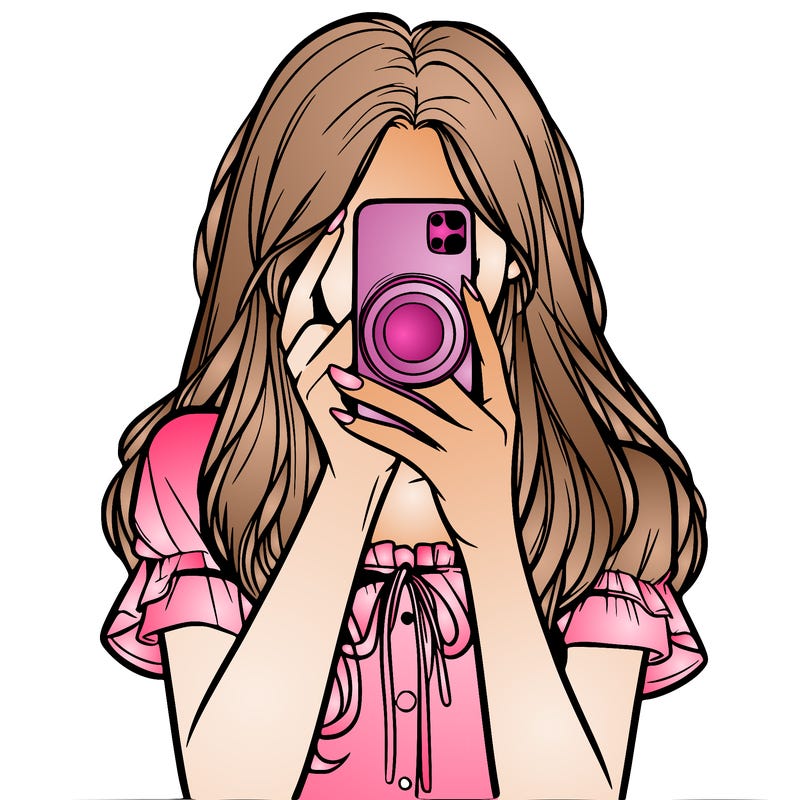 a realistic girl holding her phone taking pictures