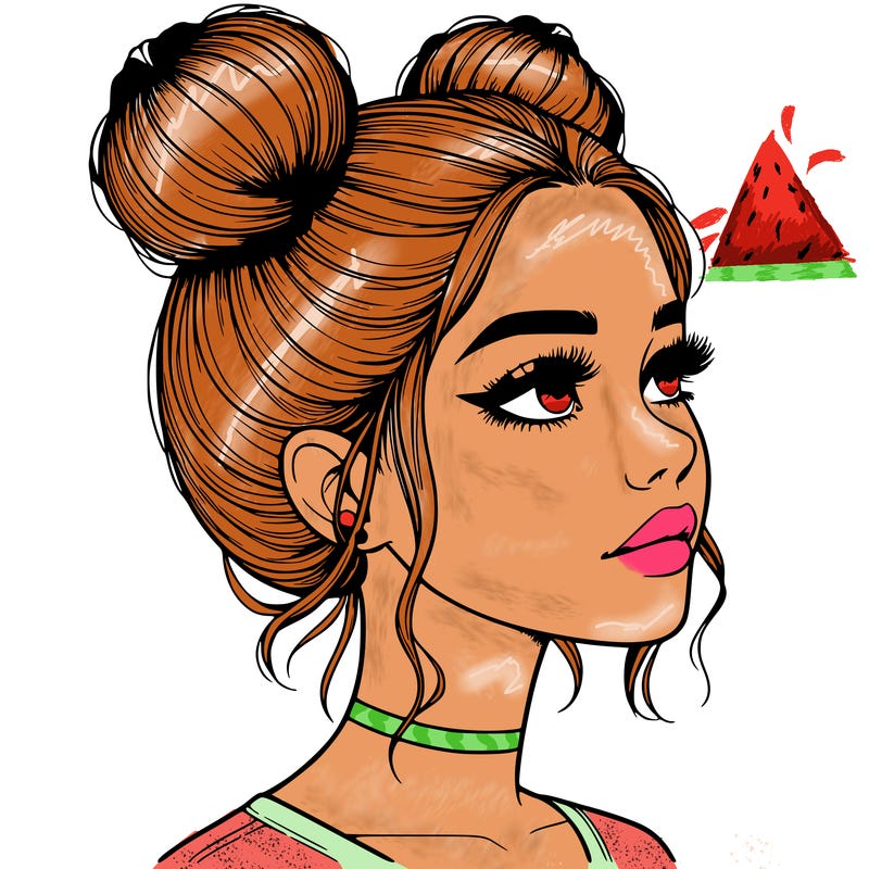realistic girl with buns on the top of her head