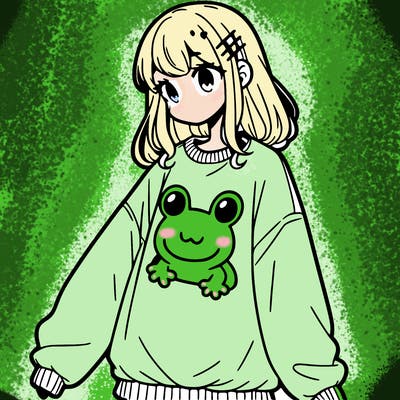 girl wearing frogging sweatshirt