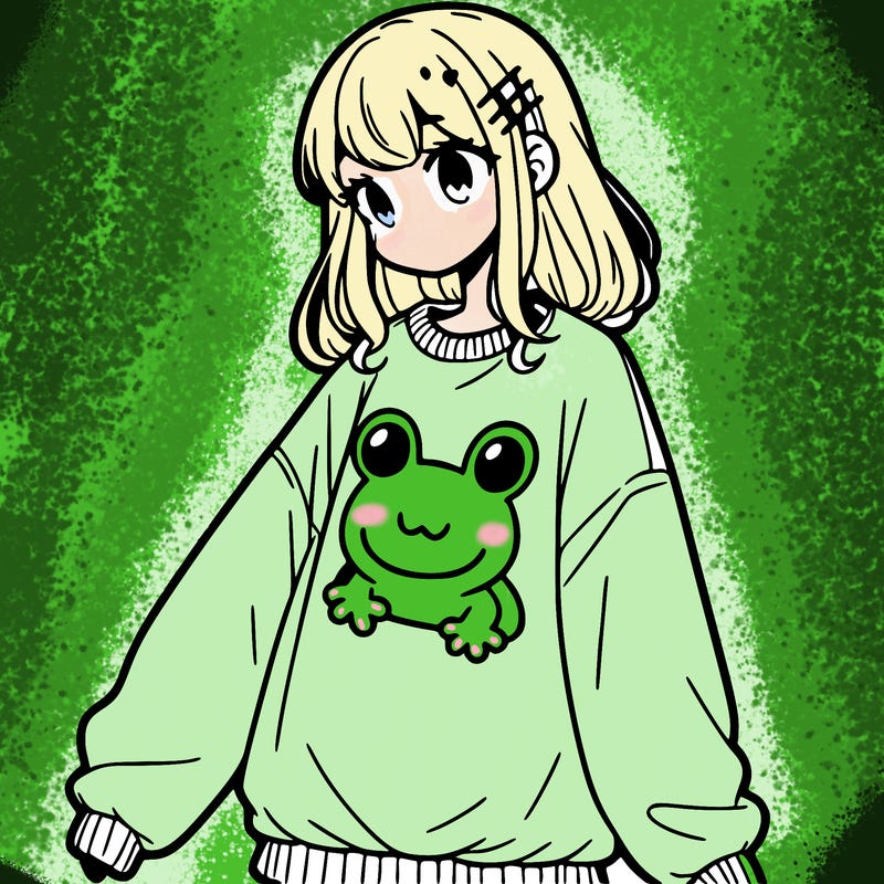 girl wearing frogging sweatshirt