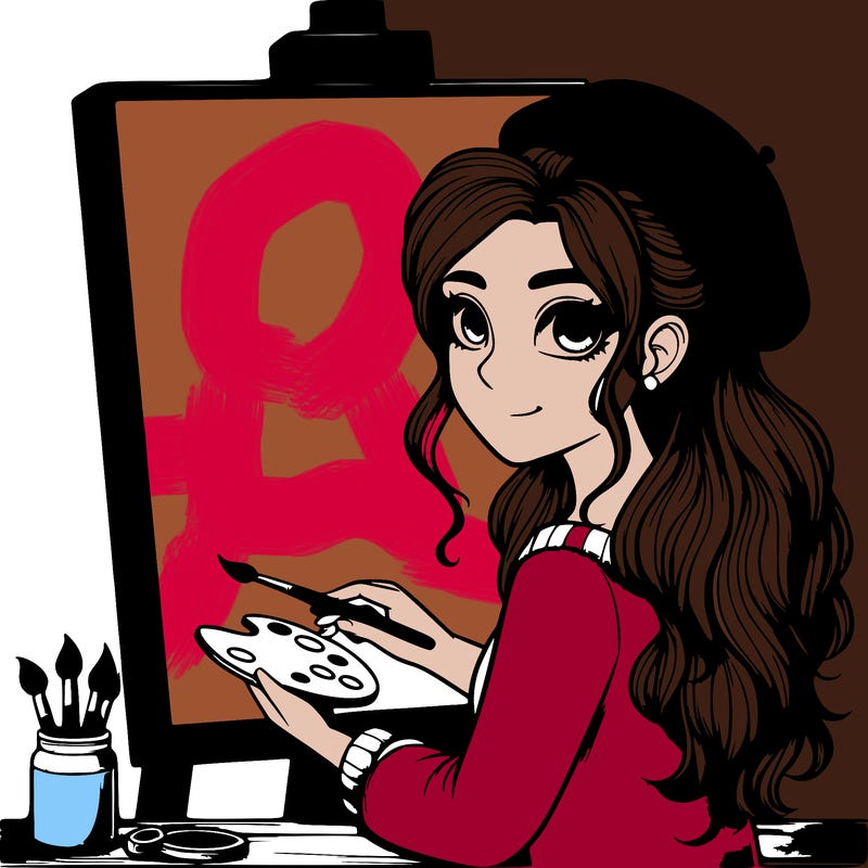 realistic girl artist painting a blank canvas