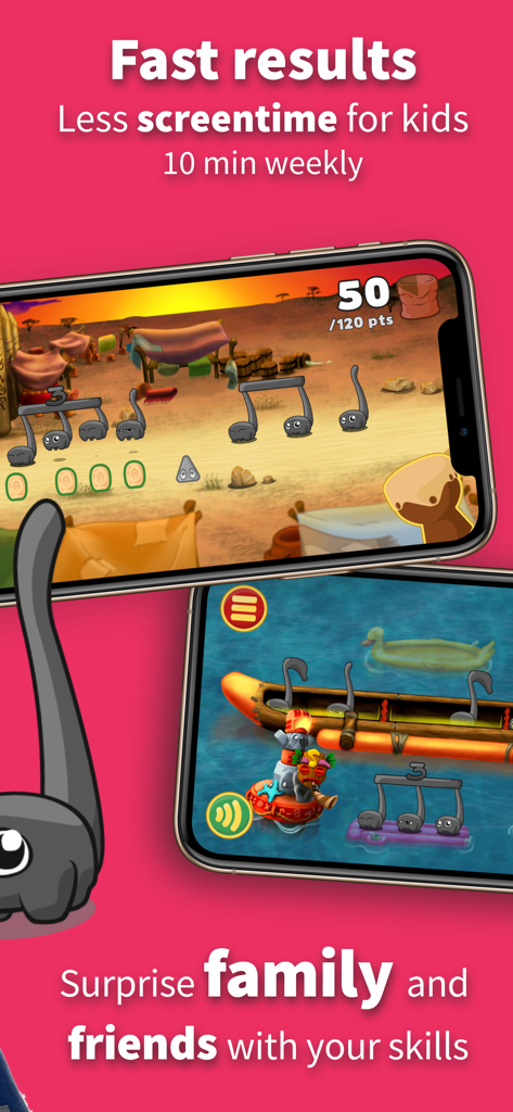 Learn music: Rhythmic Village - Rhythmic Village app interface displaying educational music games with animated rhythm characters for children