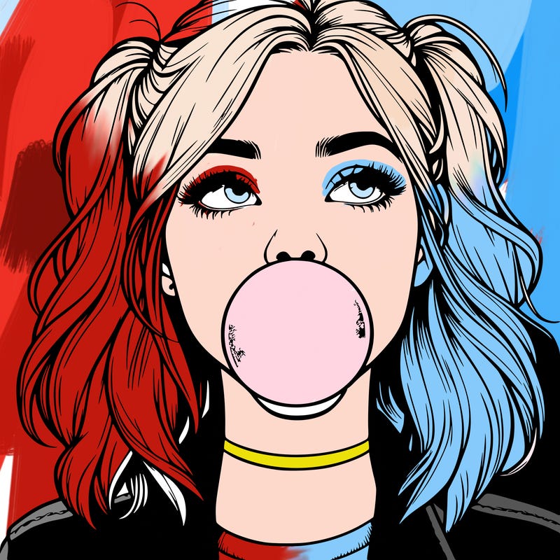 realististic girl blowing bubble -gum