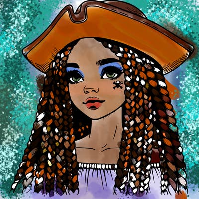 realistic girl with box braids and i realistic pirate hat