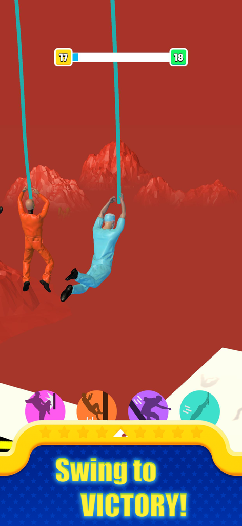 Parkour : Epic Freerunner 3D - Gameplay screenshot of characters swinging on ropes in Parkour Epic Freerunner 3D