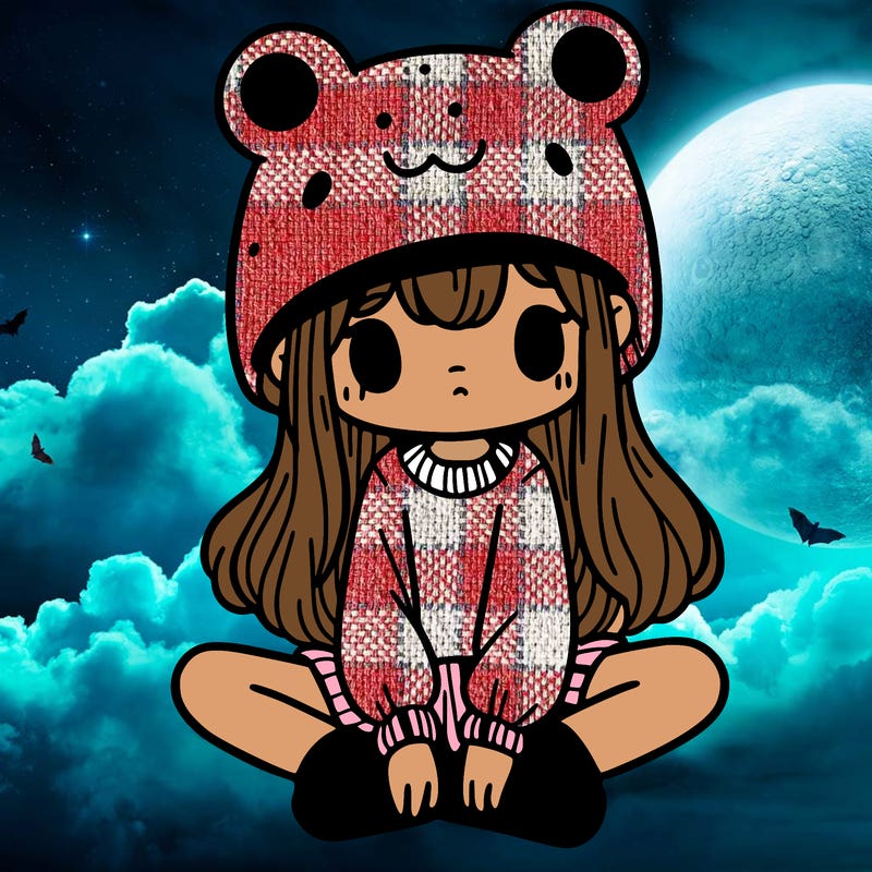 a girl wearing a frog hat and some frog socks