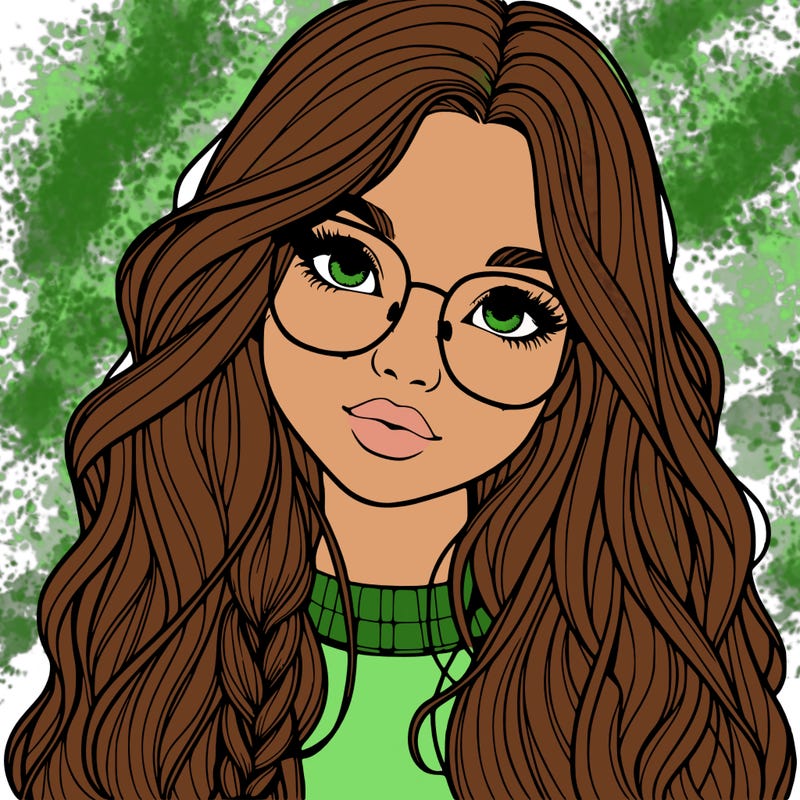 girl with long hair and freckles and glasses realistic