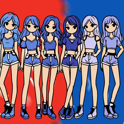 a group of girls wearing crop tops and shorts