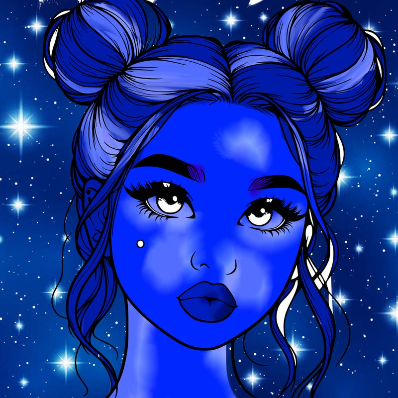 realistic girl with two buns on her hair and lips