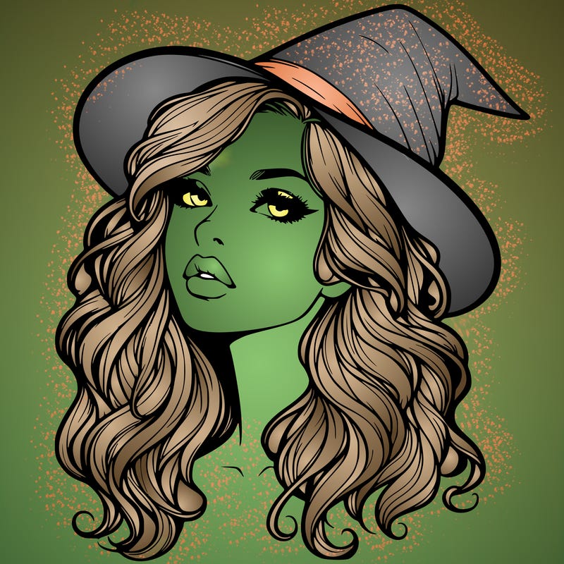 realistic witch girl with wavy hair and lips