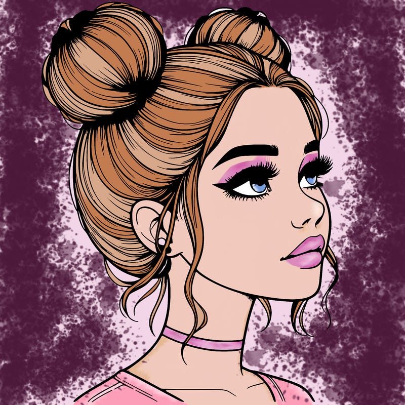 realistic girl with buns on the top of her head