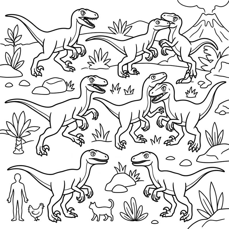 Dive into a prehistoric world with this engaging coloring page, perfect for kids eager to learn about Velociraptor sizes. Compare these mighty dinosaurs to everyday animals and humans as you bring them to life with color.