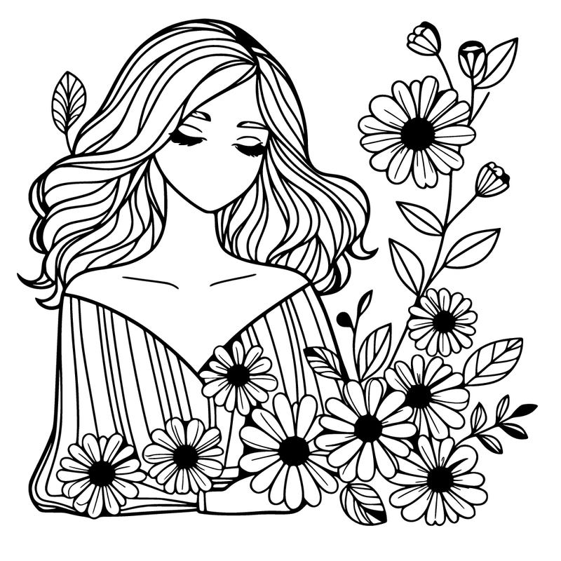 modern girl with flowers