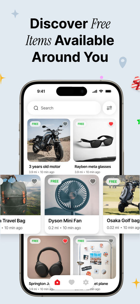 Snag app interface showing various free items available for local pickup