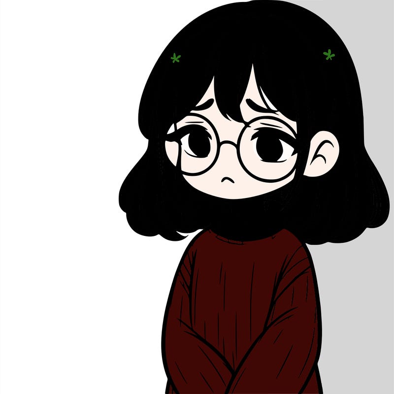 sad girl with glasses in a sweater