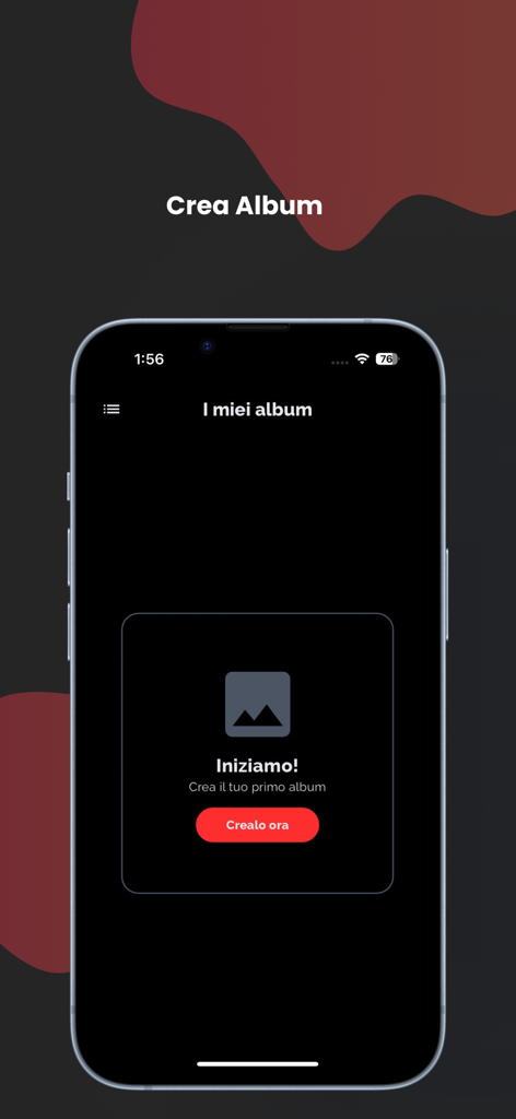 My Memories | Videos in AR! - Interface do iPhone do aplicativo Minhas Memórias mostrando a tela inicial para criar um novo álbum de fotos de realidade aumentada