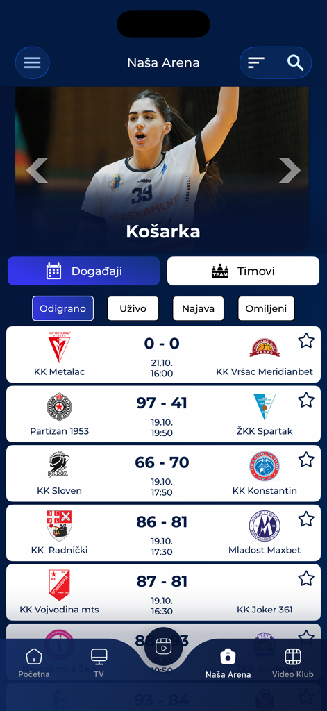 Arena Cloud App zeigt Basketball-Spielergebnisse und Spielpläne an