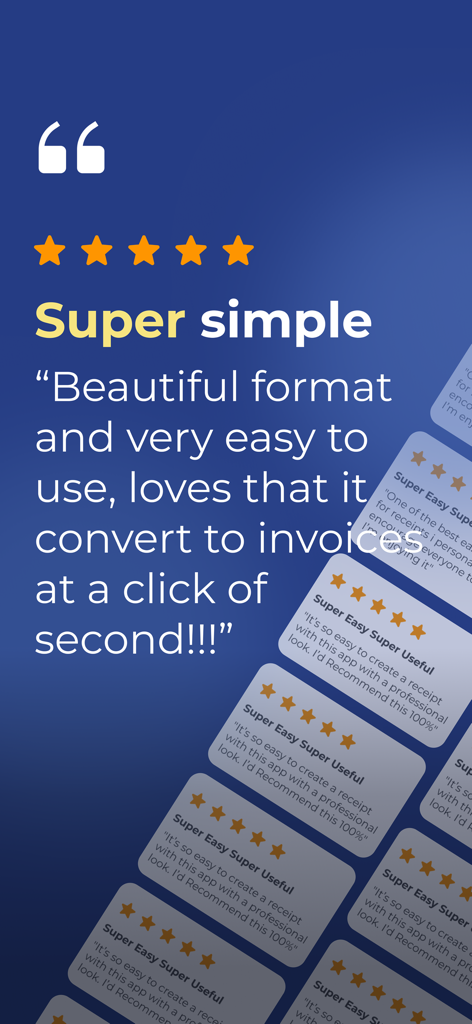 Fünf-Sterne-Benutzerbewertungen und Testimonials für die Job Quote Maker und Rechnungs-App
