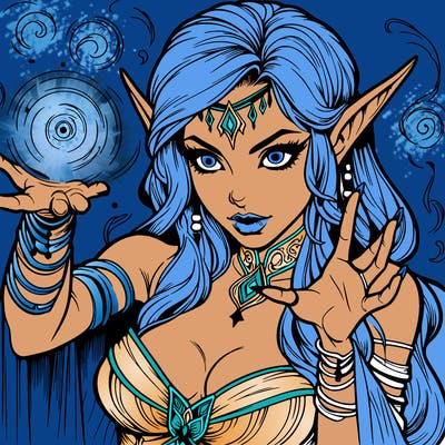 realistic scary beautiful elf sorceress casting spell