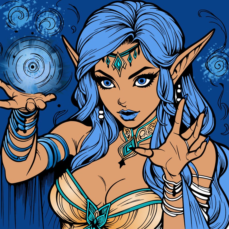 realistic scary beautiful elf sorceress casting spell